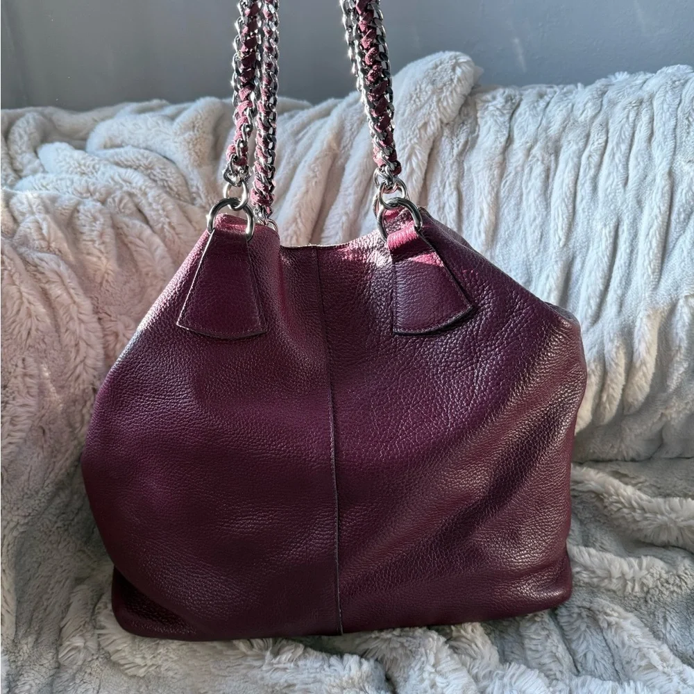 White on 8 Made in Italy Burgundy Leather SatchelTote Bag  Gunmetal Chain Straps